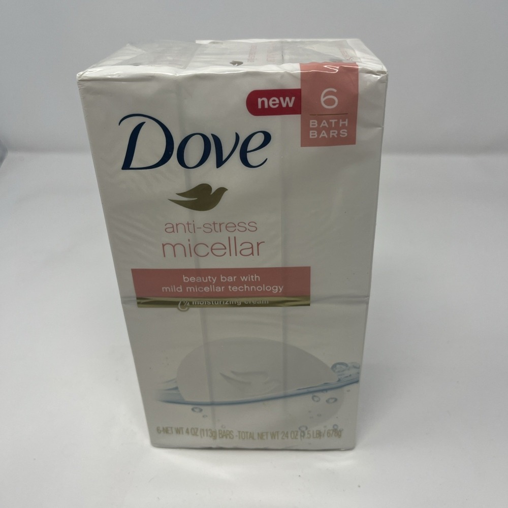 Dove Anti-Stress Micellar 6 Pack 4oz Bath Bars New Sealed Discontinued